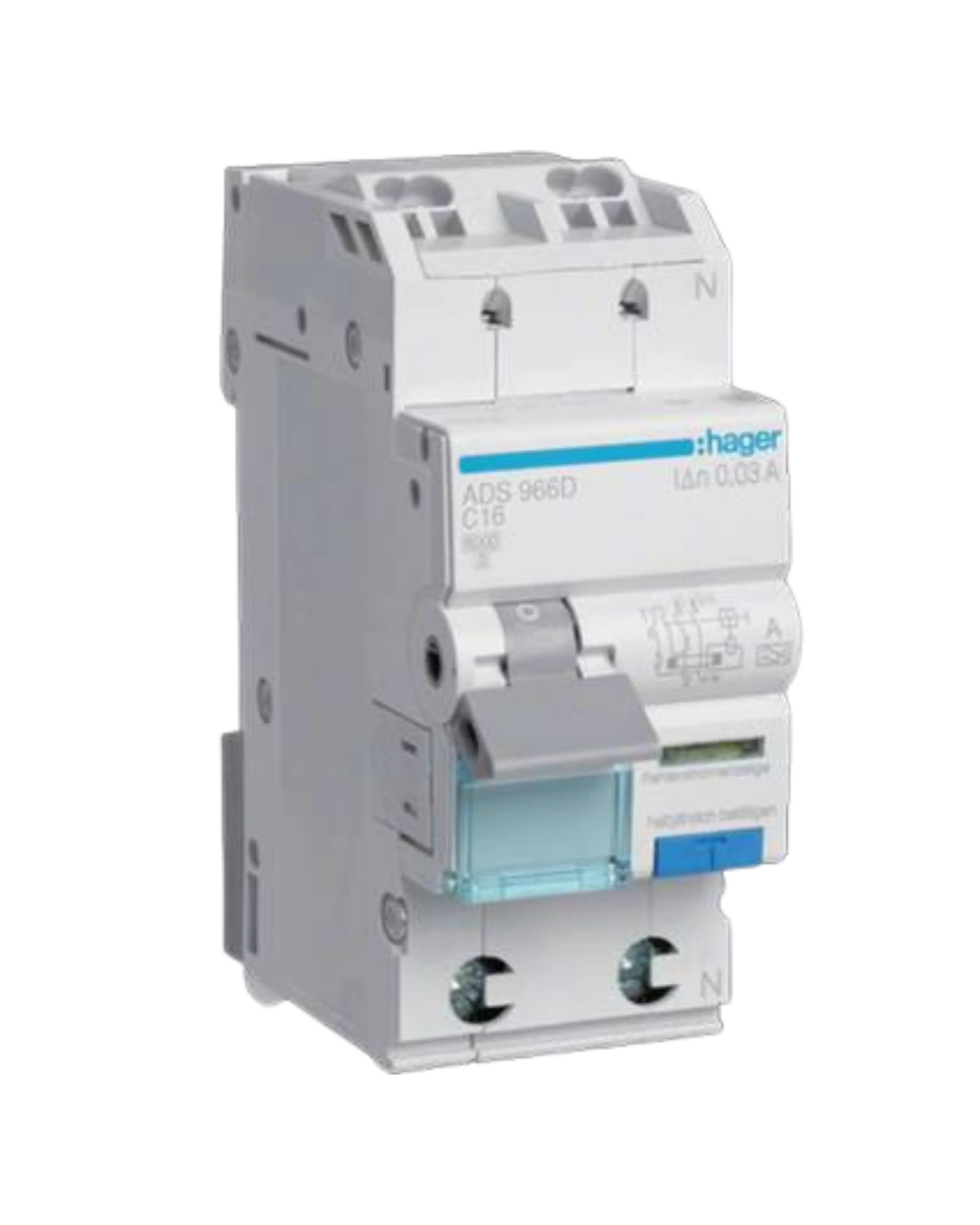Hager ADS966D RCBO, 1P+N 16A C Curve 30mA Type A Quick Connect — Hager Drives – Motors – Circuits Protection